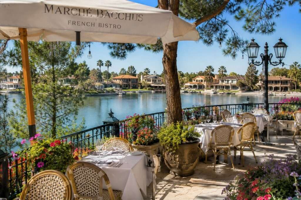 Lakeside patio dining at Marche Bacchus
