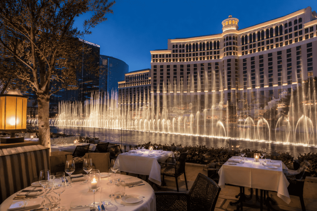 Patio dining at Mon Ami Gabi on the Las Vegas Strip at Paris Hotel
