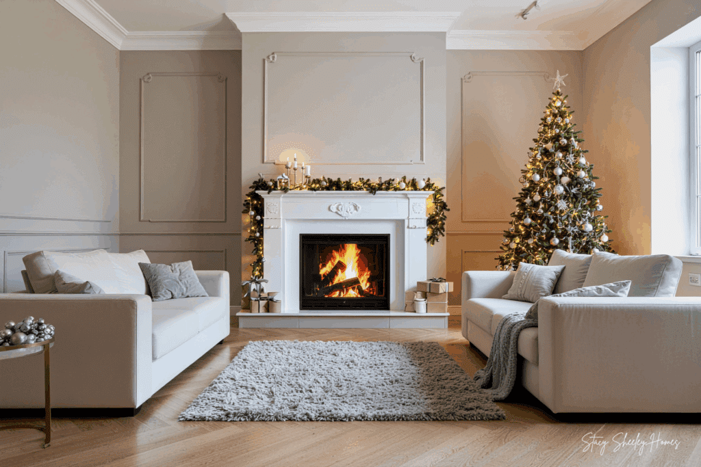 Las Vegas home staged for winter showing with warm lighting and seasonal touches.